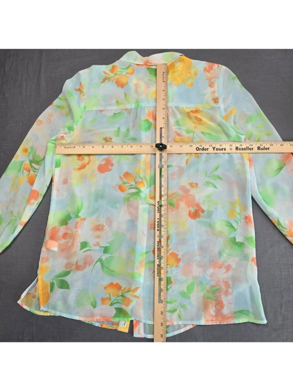 J Jill Small Womens Sheer Button-Up Floral Blouse Multi-Color Lightweight Polyes - Picture 6 of 6